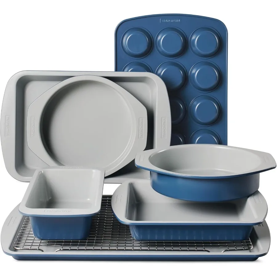 

8-Piece Ceramic Baking Pans Set, Non stick Essential Bakeware for Cookies, Loafs, Cakes, Brownies and Muffins