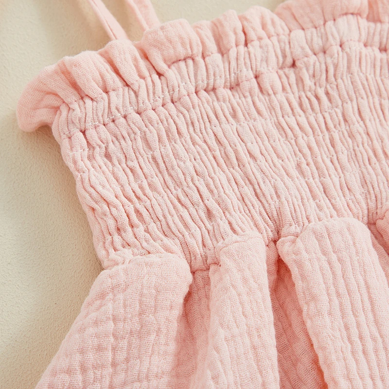 Robe barboteuse pour nouveau-né fille, vêtements d'été avec bande de sauna, tenues Boho pour bébé, rose uni