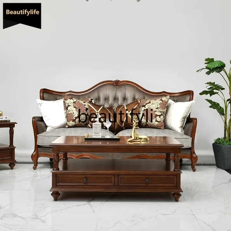 

B73 American Country Style Solid Wood Large Coffee Table Simple Living Room Furniture Rectangular Tea Table Vintage Style