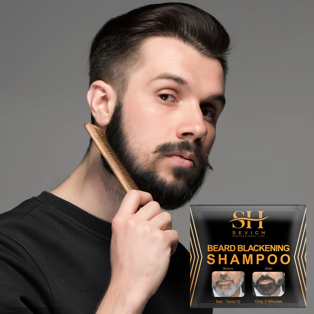 Champú para oscurecer el cabello rápido para hombres, champú para barba negra, tinte para colorear la barba instantáneo, gris, blanco a negro, champú para arreglar el cabello