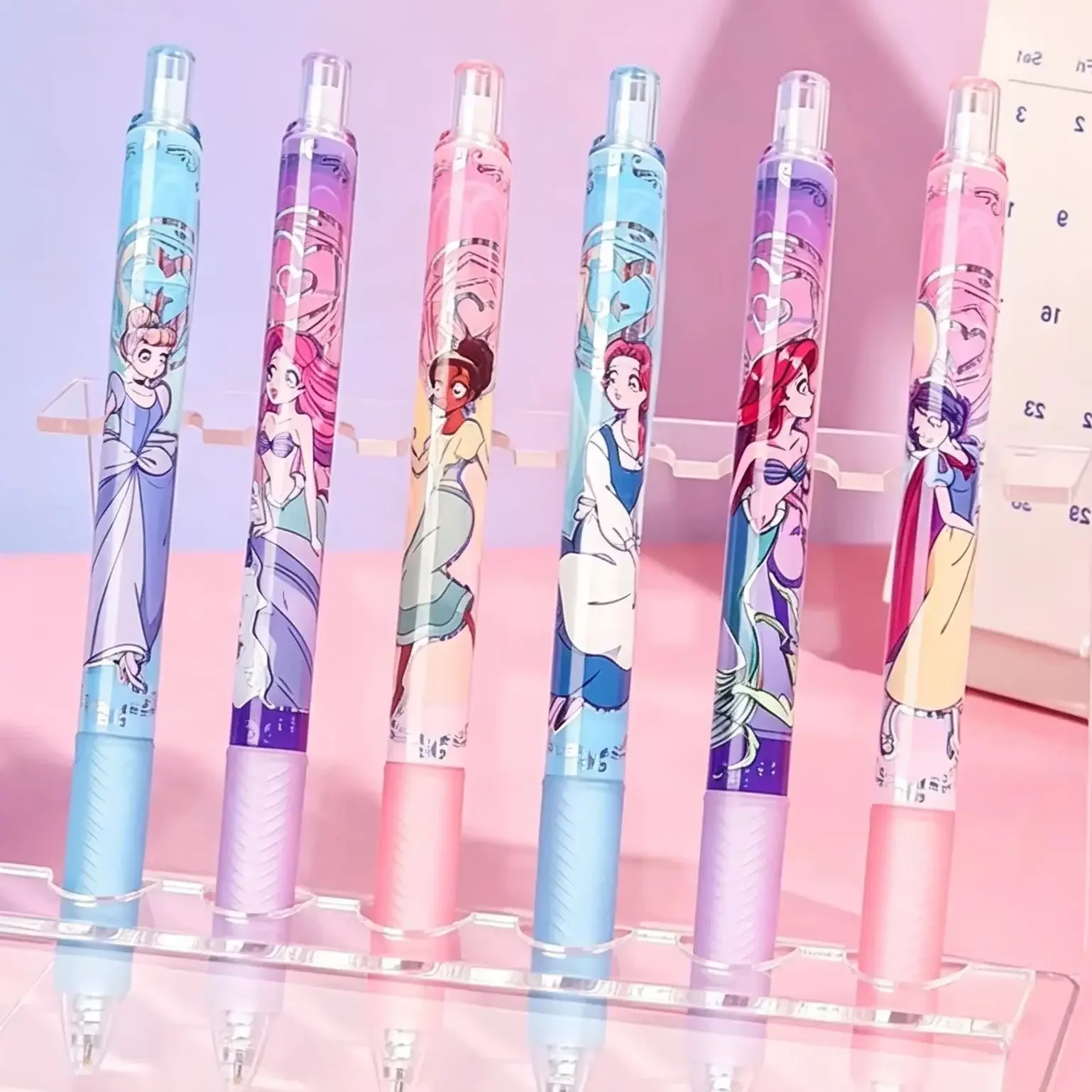 Disney Princess Series Blind Box Retractable Gel Pens, Creative Student Stationery, Office Writing Supplies, Gifts for Kids&Fans