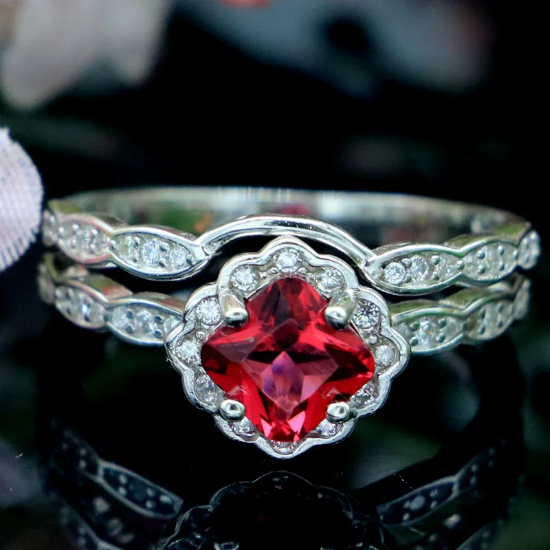 

Buy 5 Get 1 Free 10x10mm Elegant 3.6g White Sapphire Red Blood Ruby CZ Women Engagement Real 925 Solid Sterling Silver Rings