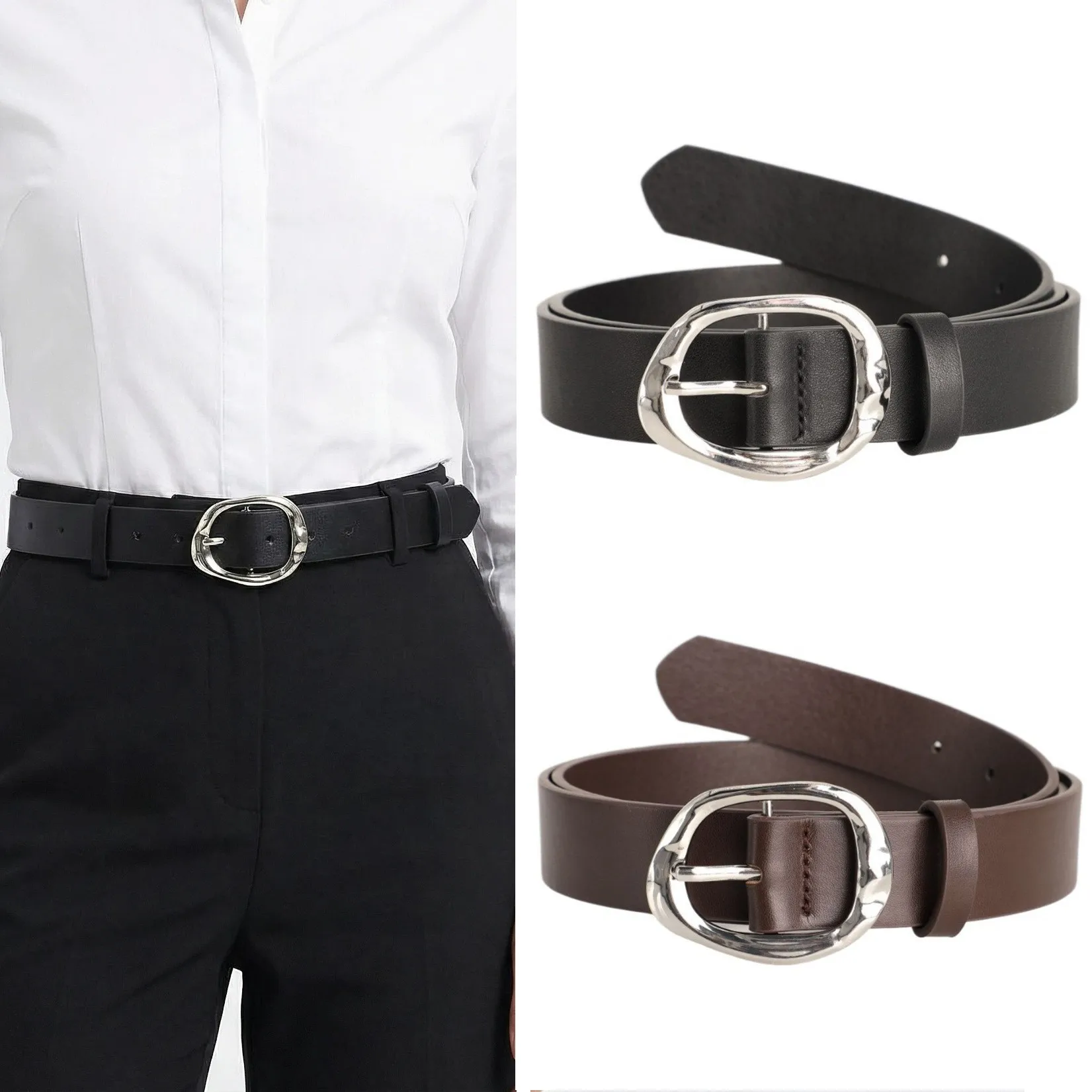 Cinturón Casual de Diseño para Hombre y Mujer con Hebilla Metálica - Cinturón de Estilo Lujoso y Moderno, Versátil para Uso Diario y Formal