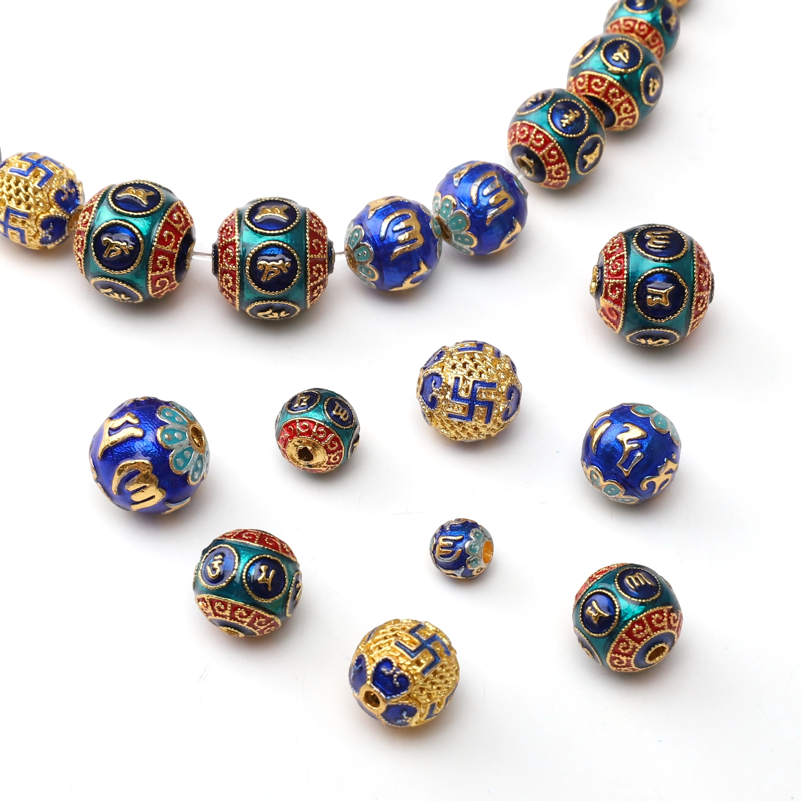 

Cloisonne Buddhist literature Enamel Colored Ball Burnt Blue Round Beads Handmade Beaded Bead Spacer DIY Jewelry Accessories