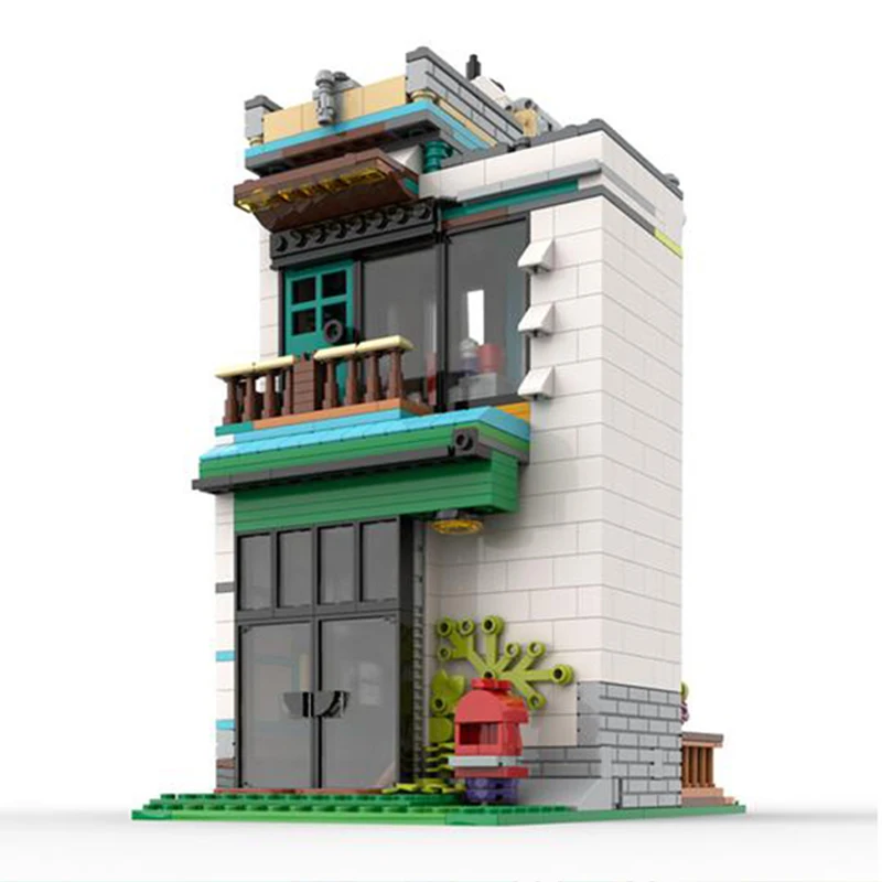 Green Townhouse Moc Building Blocks DIY Assembly Construction Toys Gifts Modular Street View Corner Building Technical Bricks