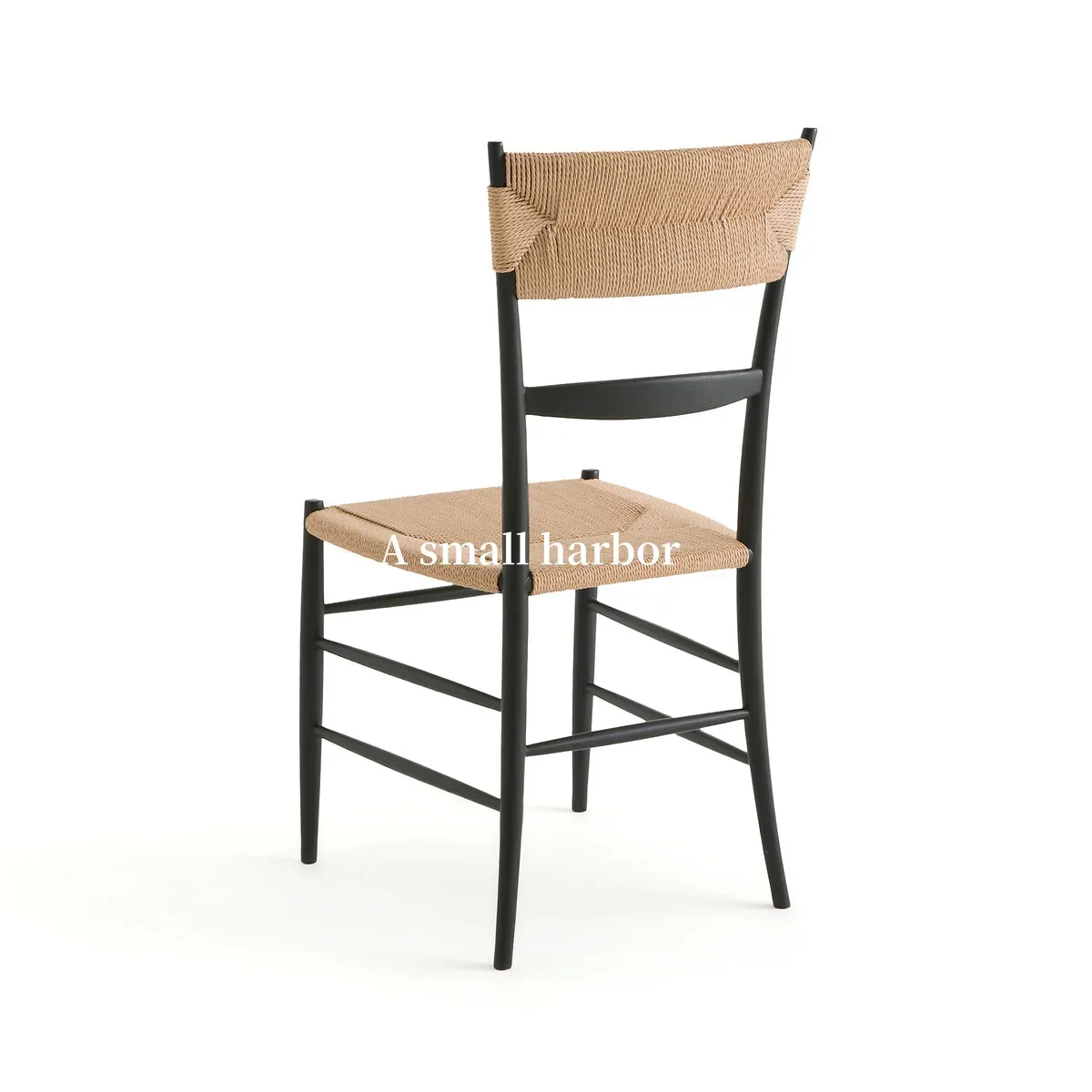 A Sandy Wind Solid Wood Dining Chair Household Rope Knitting  Casual Retro Backrest Medieval Creative New Chair