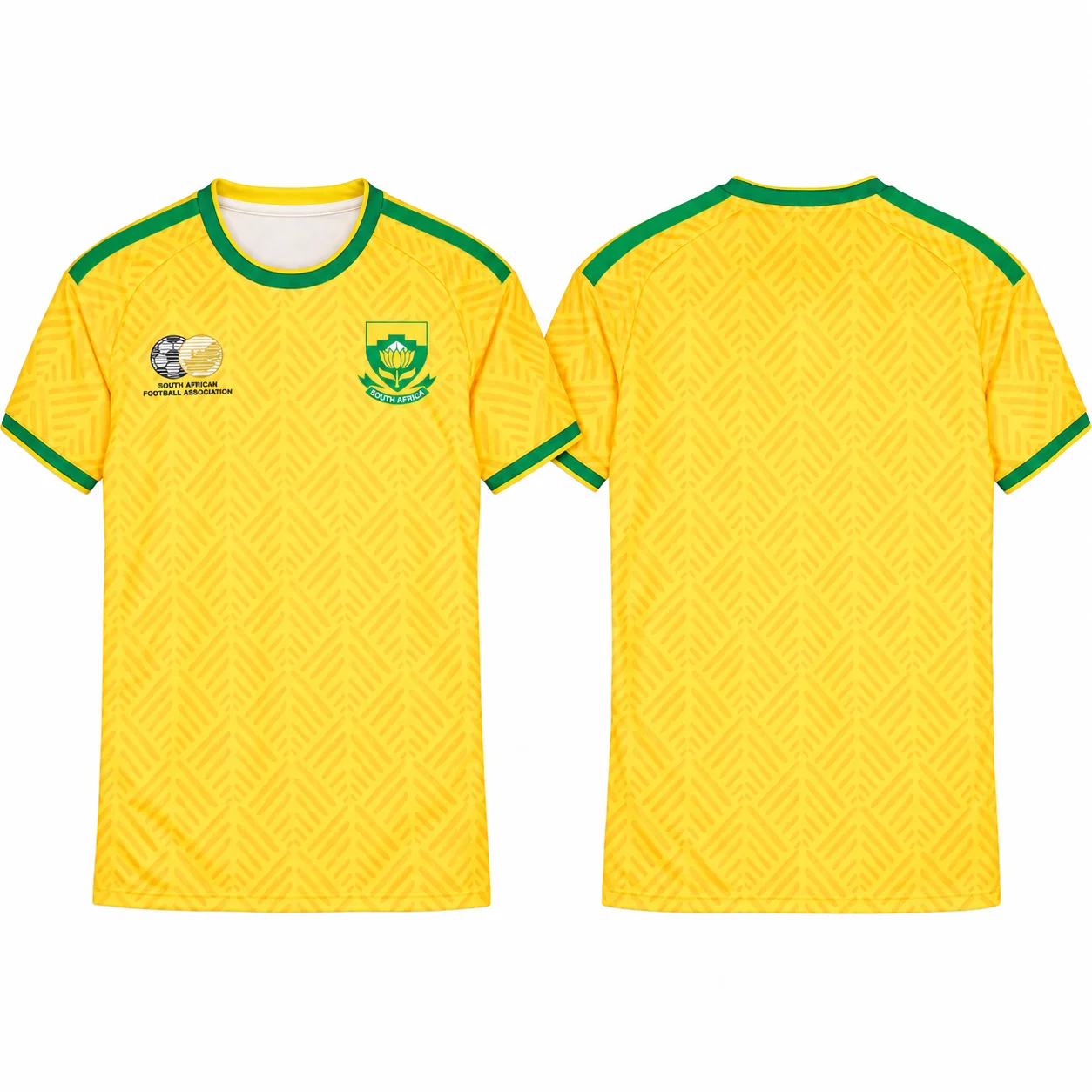 2026-27 South Africa Inspired Home Soccer Jersey Yellow Green Geometric Print Short Sleeve Mesh Sport Tee for Men Women Kids