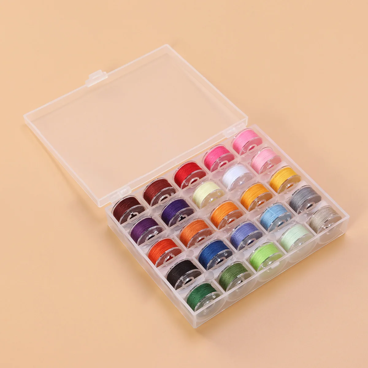 

25 Pcs in 1 Box Sewing Machine Bobbins Spools and Sewing Thread Assorted Colors with Transparent Storage Case and Tapeline