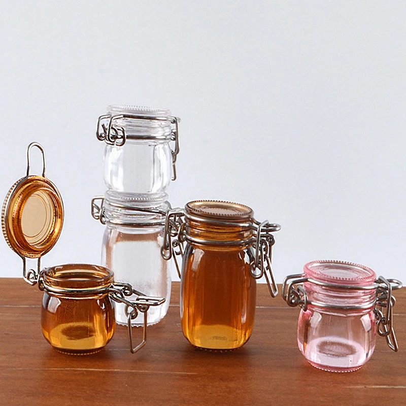 Dollhouse Transparent Storage Jar Sealed 2pcs/set Miniature Storage Model Tank Tiny Vial Wishing Bottle Kitchen Home Decor