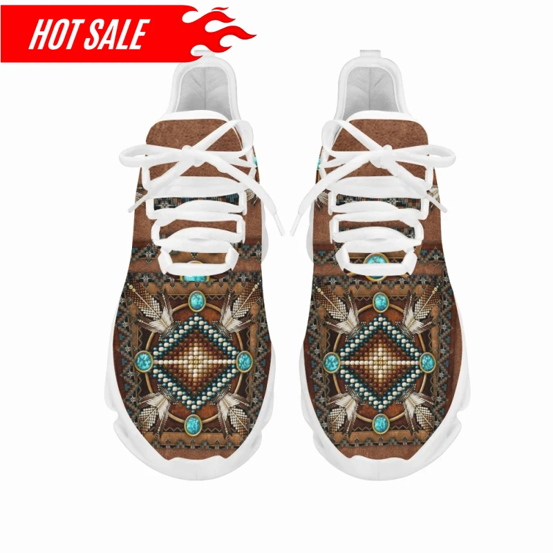 African Tribal Pattern Ladies Mesh Swing Sneakers Comfort Lace up Platform Shoes Lightweight Sport Shoes for Women