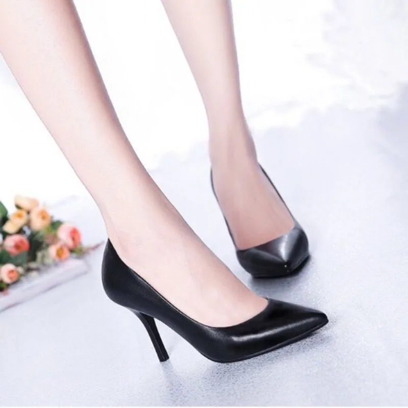 موضة جديدة لربيع وصيف 2025، كل شيء، أحذية عمل ناعمة، أحذية احترافية، أحذية رسمية بكعب ستيليتو أسود للنساء