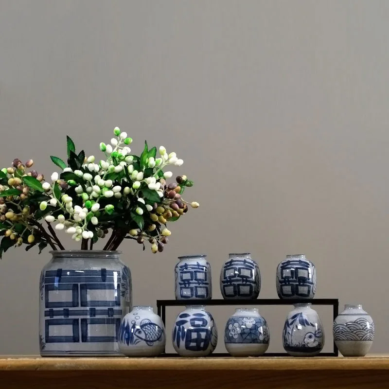 Porcelain Vase Decoration Retro Hand-painted Blue and White Flower Warmer Japanese Zen Succulent Plant Pot