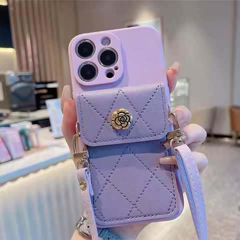 Crossbody Lanyard Case For Samsung S25 Edge S24 S23 S22 S21 Ultra Plus S20 FE Note 20 Flower Leather Wallet Card Holder Cover