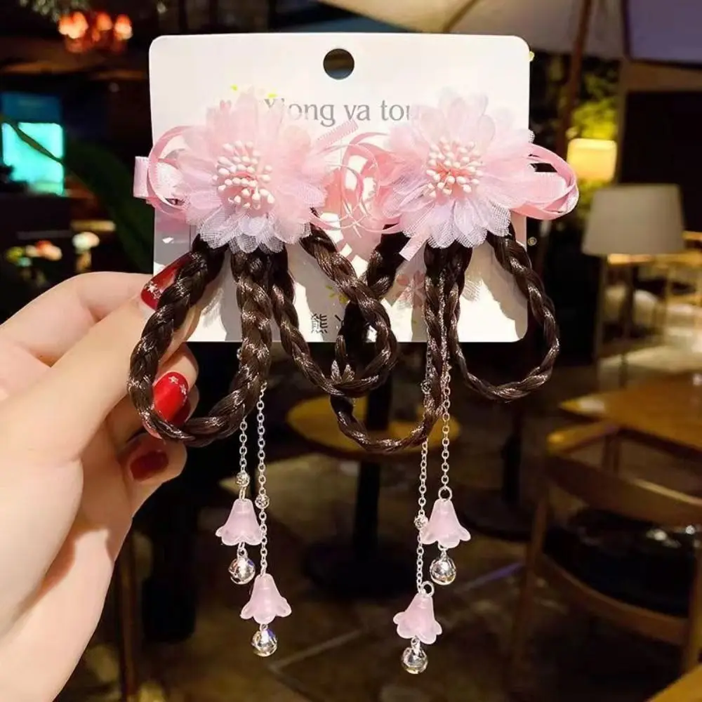 

Женская заколка для волос с цветочной кисточкой и бантом, детская заколка для волос, парик, коса, головной убор, заколка в древнем стиле, женские аксессуары для волос