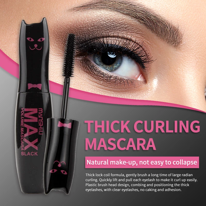 Cute Black Mascara Max Volume Curling Mascara Waterproof Thick Lengthening Lash Extention Eyelashes Makeup 4D Fiber Lash Mascara