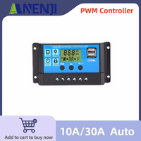 PWM 10A 30A Solar Charge Controller 12V24V Auto Battery Charge Regulator PWM Controller LCD Dual USB For Solar Panel PV Home