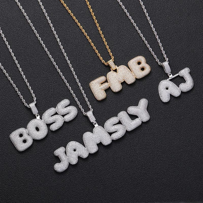 

2022 Fashion Bubble Letter Custom Name Necklaces for Men Women Personalized Pendant Real Gold Plated Hip Hop Jewelry Rope Chain