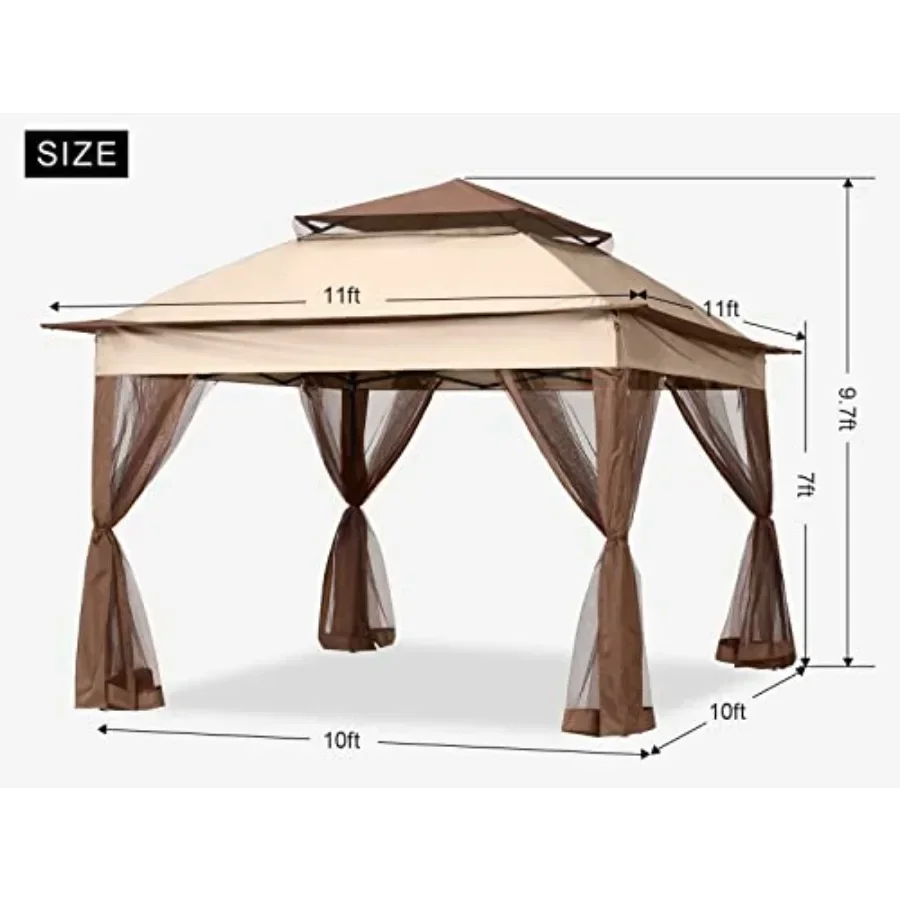 11x11 Feet Pop Up Gazebo with Netting Screen Walls