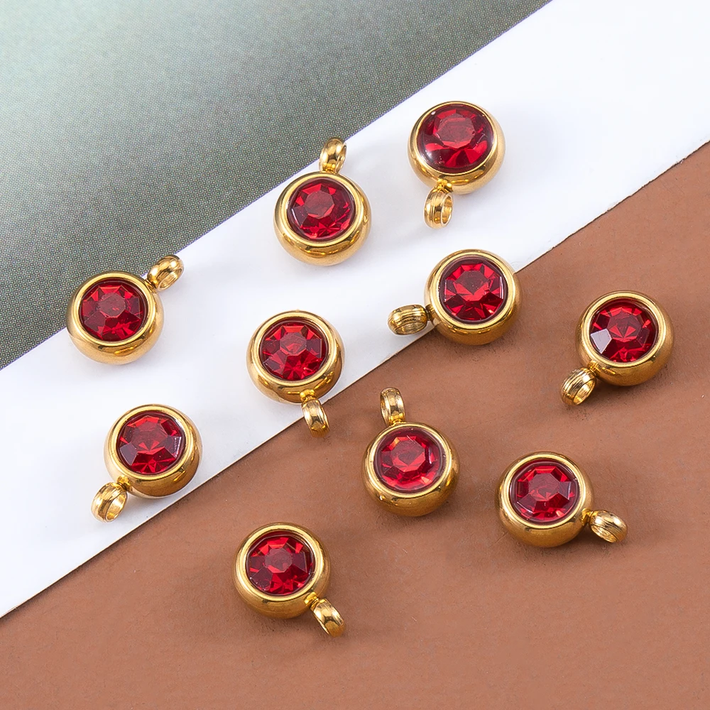 20pcs 6mm Rhinestone Charms Golden Stainless Steel Base Inlid Crystal Bead Charms Colorful Small Pendants for DIY Jewelry Making