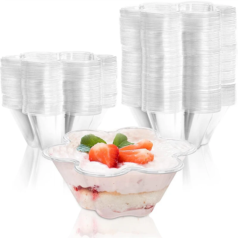 20/50/100Pcs Clear Dessert Cups, Disposable Ice Cream Bowls, Flower Shape Serving Cups for Party, Chocolate, Appetizers, Snack