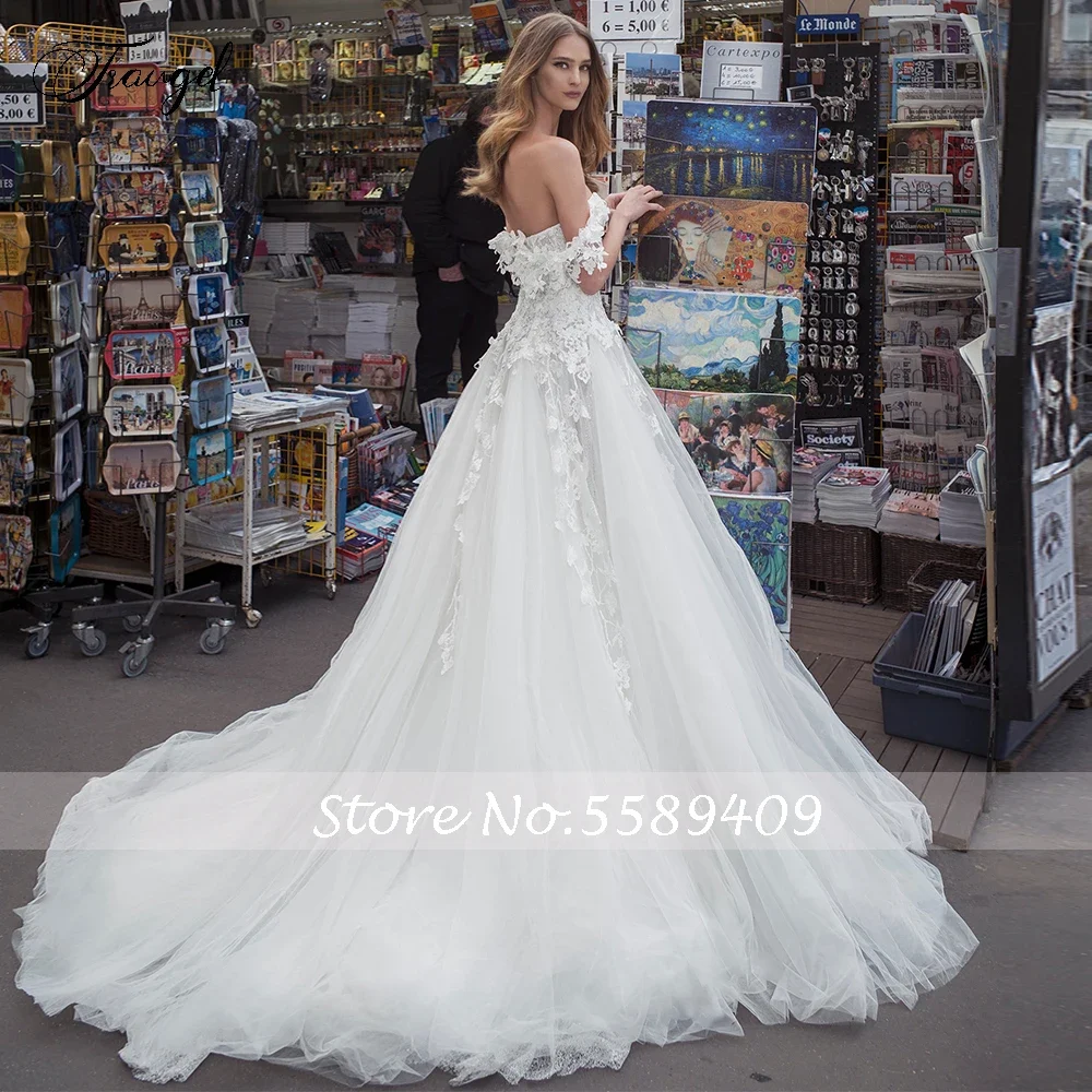 Customized Sweetheart A Line Lace Wedding Dresses Elegant Appliques Off The Shoulder Bride Dress Court Train Bridal Gowns