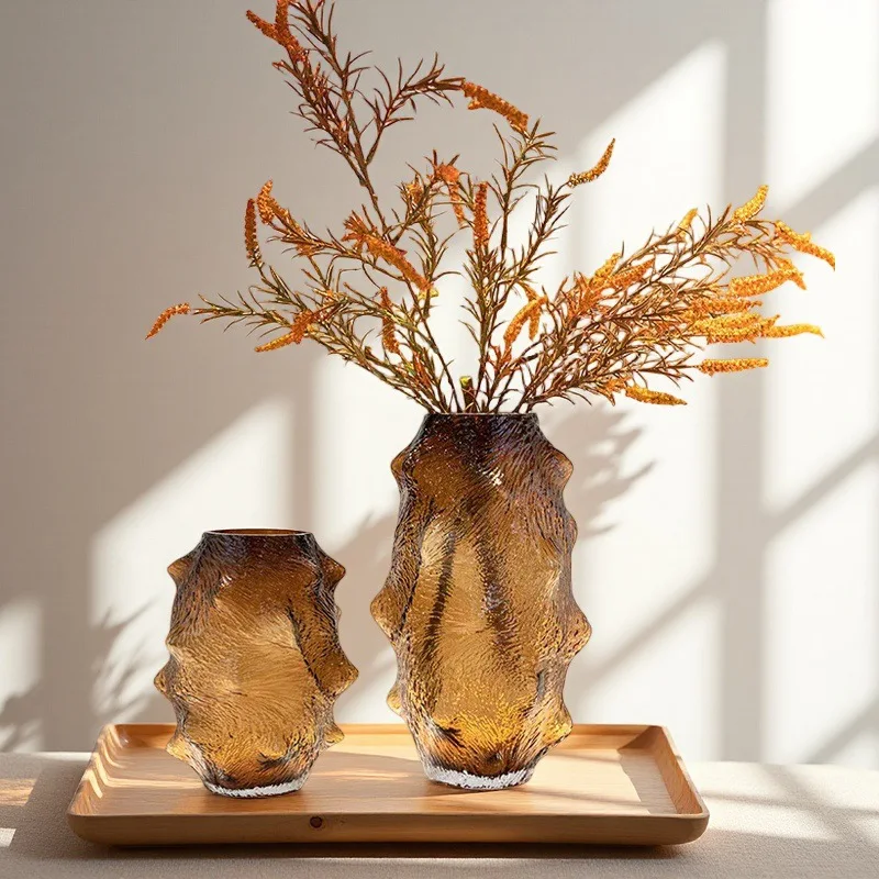 Modern Glass Vase Sea Cucumber Shape Irregular Texture Tortoise Shell Pattern Green Hydroponic Decorative Vase Home Decor