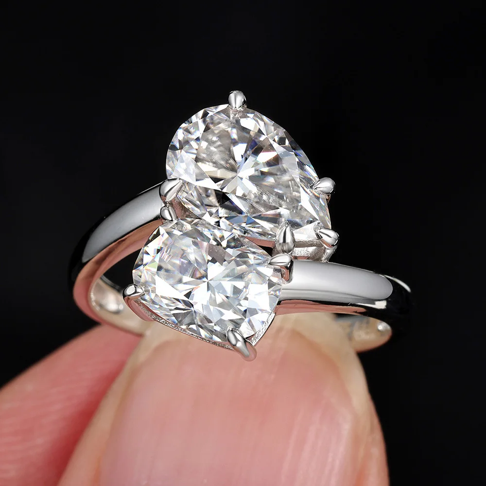 4cttw البيضاوي والكمثرى قطع مويسانيتي خاتم الخطوبة للنساء مختبر الماس S925 الفضة 18K الذهب الأبيض مطلي مجوهرات الزفاف الفرقة