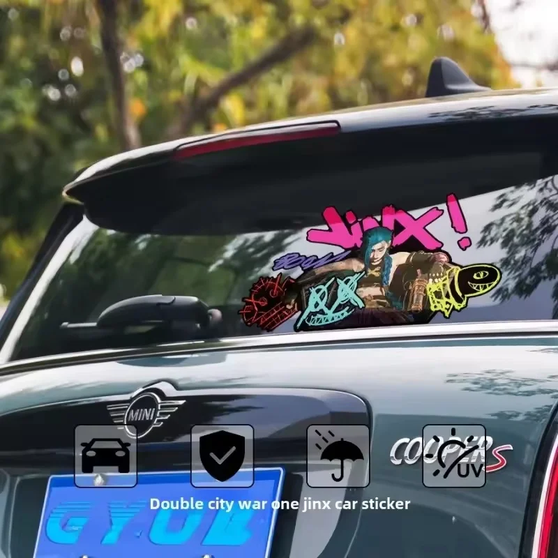 Adesivo Refletivo de Graffiti Arcane Jinx para Carro, Decalque para Vidro de Motocicleta Elétrica, Acessório de Decoração para Veículos de Anime e Jog