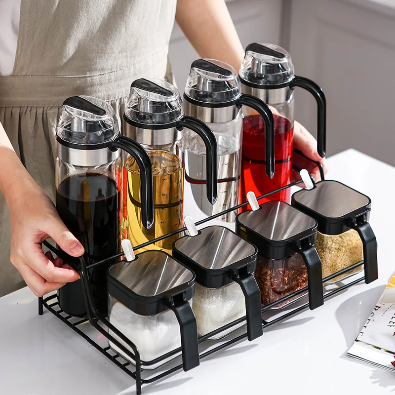 مختومة رف توابل حاوية الرف الملح وزجاجة زيت السكر الفلفل التوابل الجرار مجموعة الزجاج المطبخ Especiero لوازم المطبخ DG50S #3