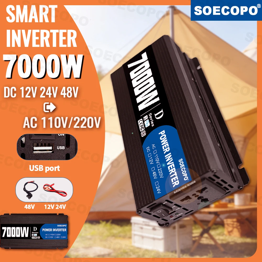 Car Inverter 6000W-10000W DC 12V 24V 48V To AC 220V Vehicle Power Converter with USB Port for Camping RV Truck Off-Grid Solar