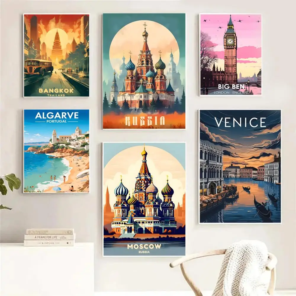 ملصق مدينة السفر الحديثة لغرفة النوم وغرفة المعيشة والدراسة وما بعد ذلك ديكور ذاتي اللصق + هدية مثالية