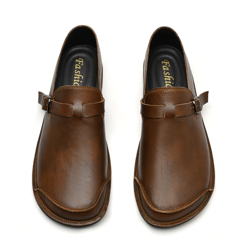 Fashionable New Men'S Low Top Two-Layer Leather Loafers For Daily Casual Soft Surface Flat Shoes Suitable For Formal Occasions