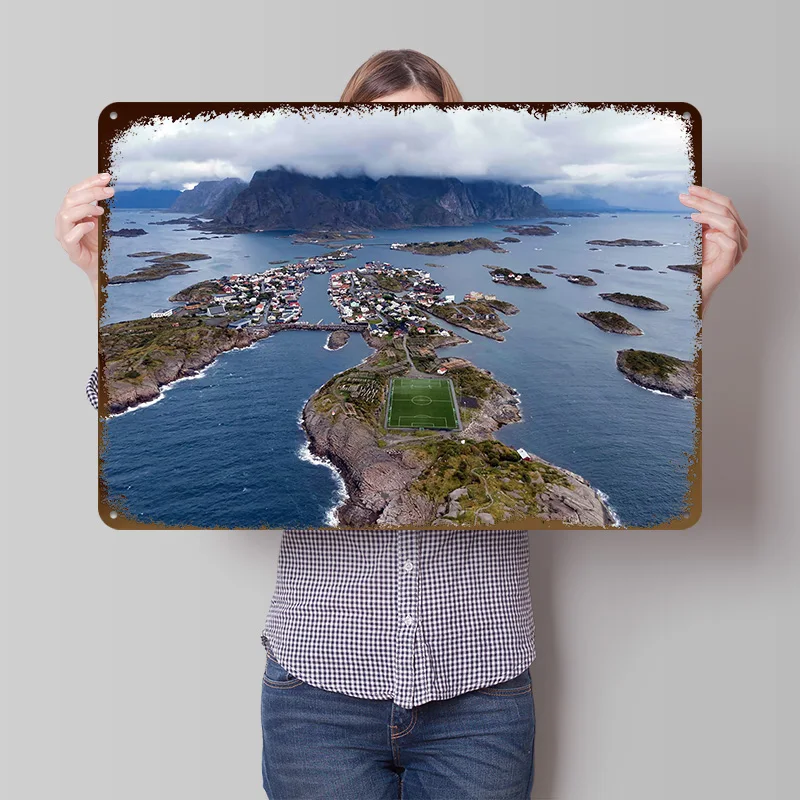 Fußballfeld Norwegen Bedrucktes Poster Personalisierte Wandkunst Retro Vintage Metallschilder zur Raumdekoration Herrenzimmer Schild