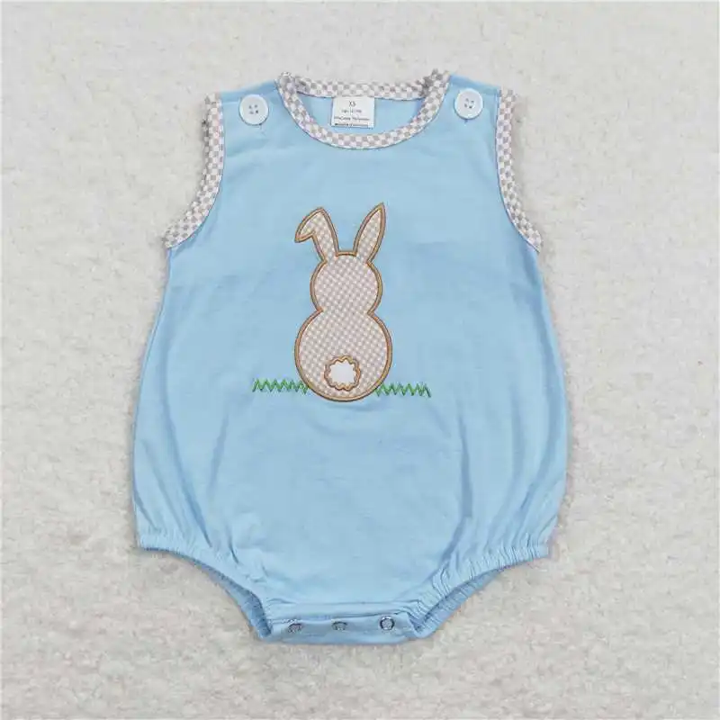 Wholesale hot sale baby kids newborn children toddler clothes Easter Embroidered Three Rabbits Camouflage Short Sleeve onesies