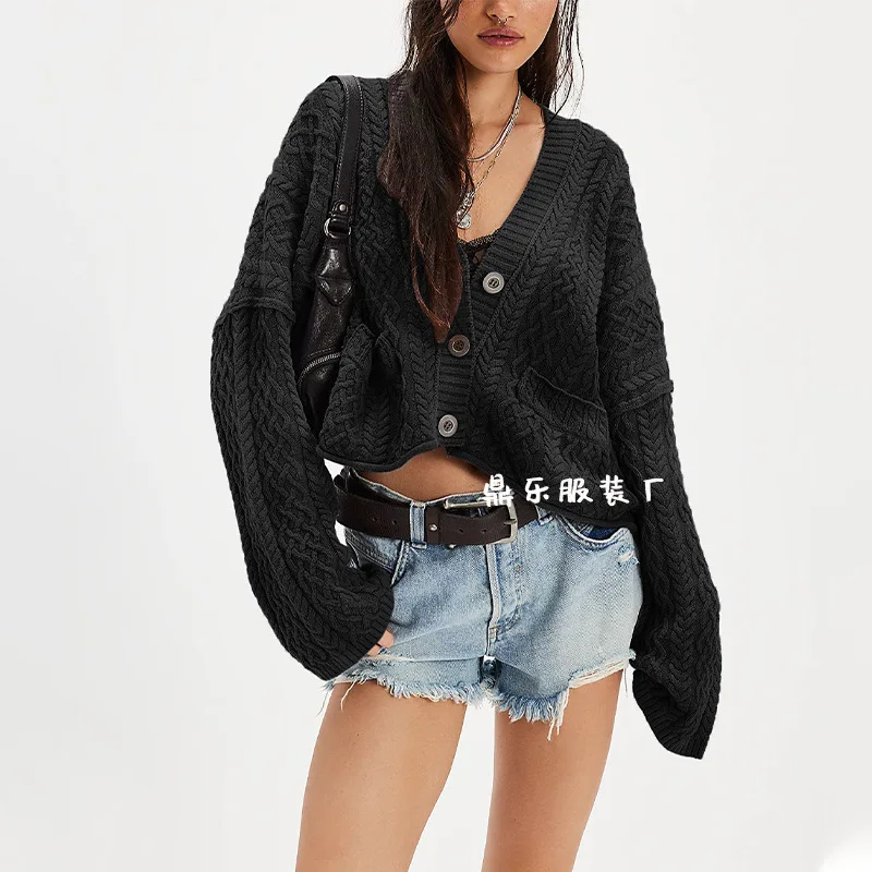 

Women's Loose-fitting Pure-color Cable-knit Short Cardigan for Autumn and Winter LD800129