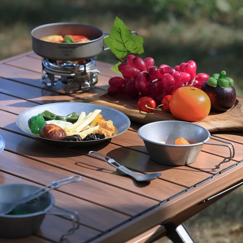 

Vintage Outdoor Camping Dinner Plate Stainless Steel Cutlery Storage Portable Shera Bowl Picnic Set