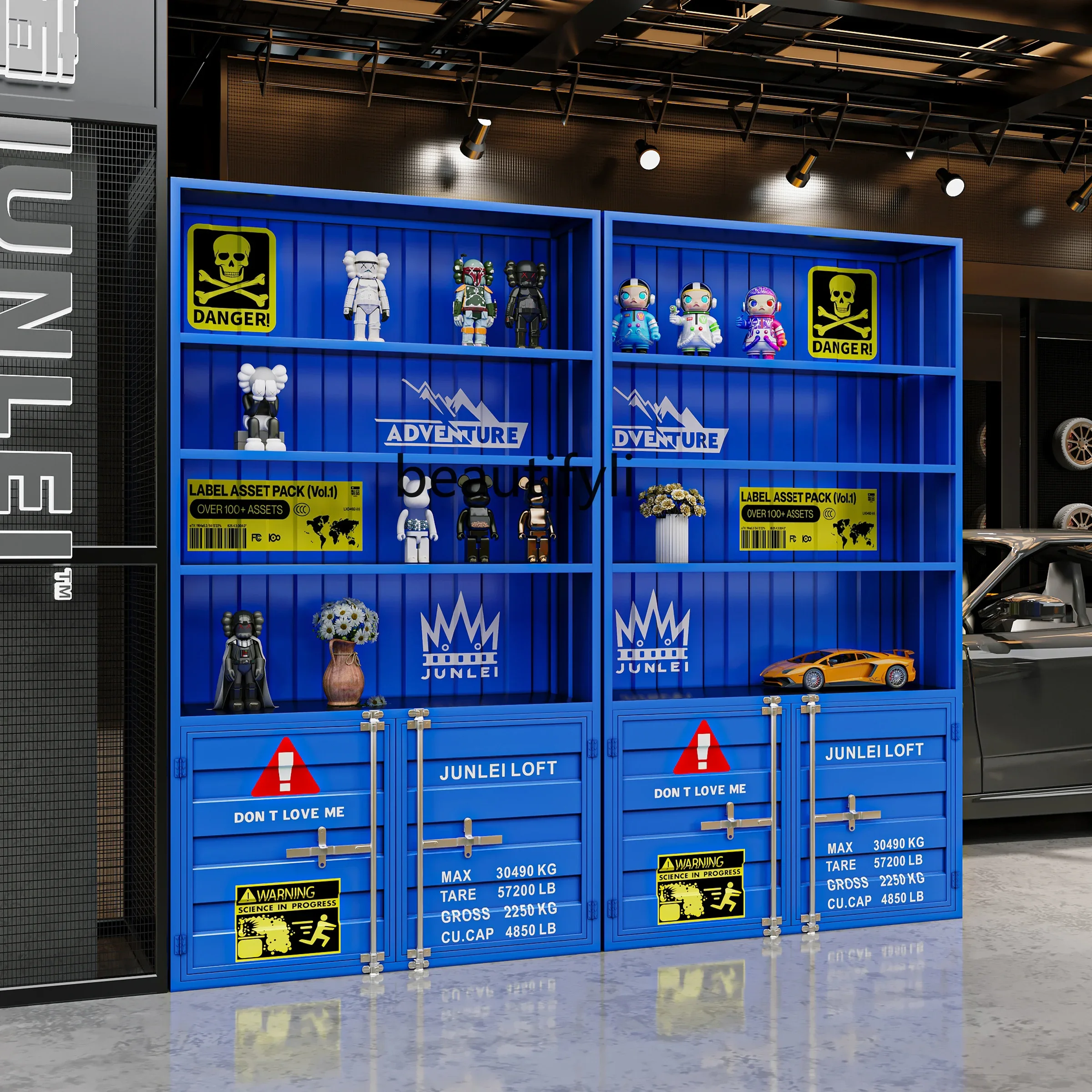 Container Commercial Display Glass Cabinet Shelf Display Cabinet Product Display Cabinet Industrial Wind