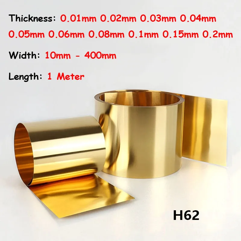 1 Meter H62 Brass Shim Sheet Foil Thickness 0.01 0.02 0.03 0.04 0.05 0.06 - 0.2mm Metal Thin Sheet Foil Plate Width 10mm - 400mm