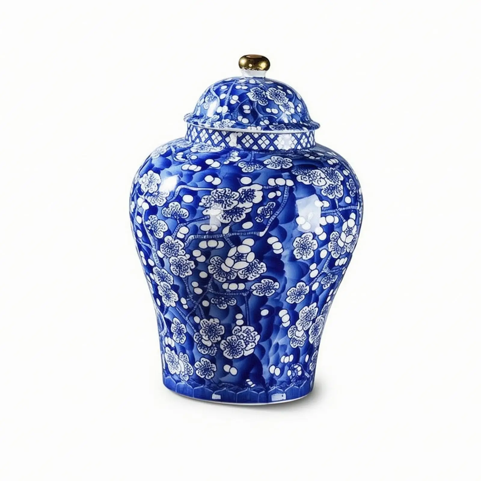 Blue and White Tea Storage Jar with Lid | Classic Meiping Silhouette, Ceramic Tea Canister, for Living Room