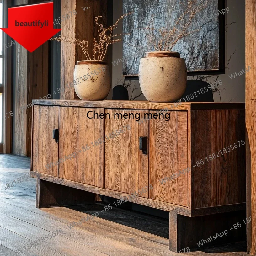 

Q181 Wabi Sandy Wind Solid Wood Dining Side Cabinet Retro Old Locker Living Room Simple Wall Storage Entrance Cabinet