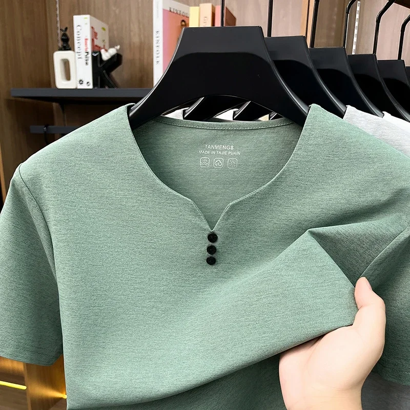 Mens Henley Neck T Shirts Short Sleeve Casual Soft Breathable Comfortable Fashion Tops for Men Daily Wear Summer Streetwear image 2