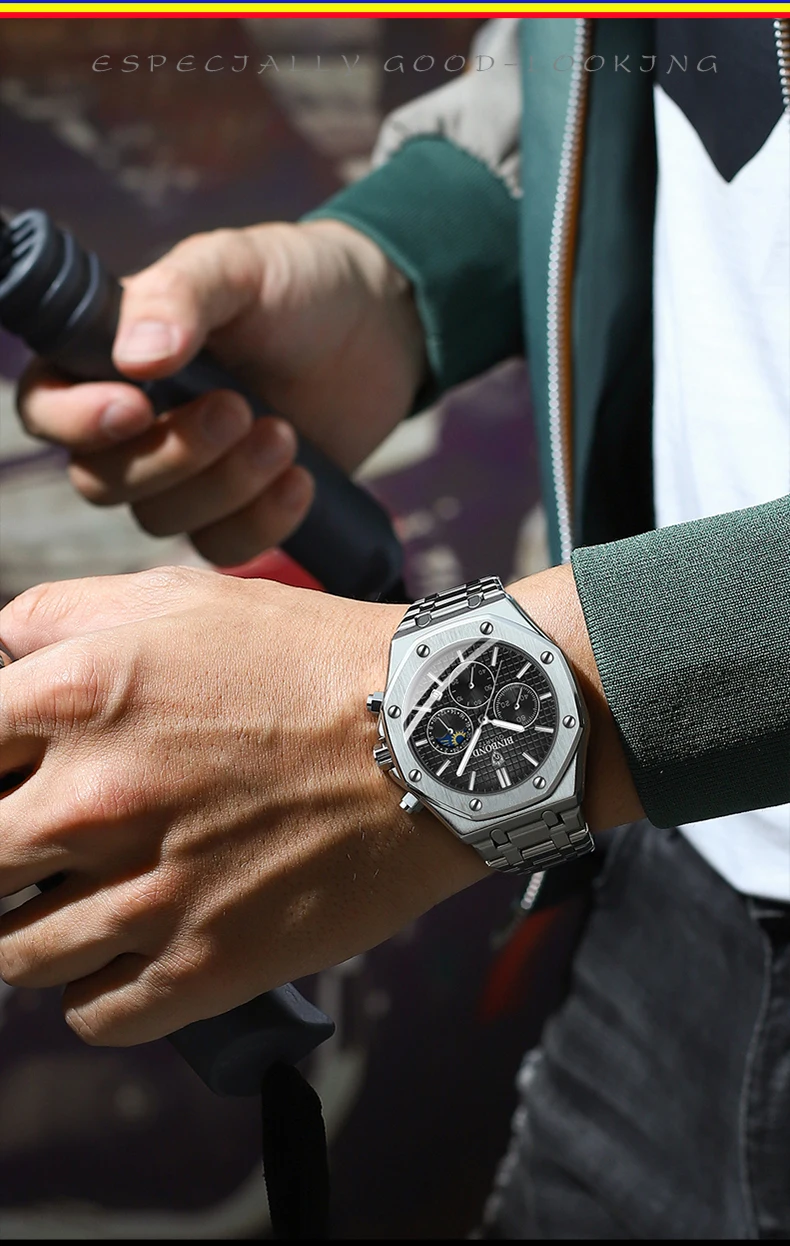 BINBOND Qualität Männer Uhr Luxus Hohe Mann Quarz Armbanduhr Wasserdicht Leucht Datum Edelstahl herren Uhren Casual Uhr – Detail 6