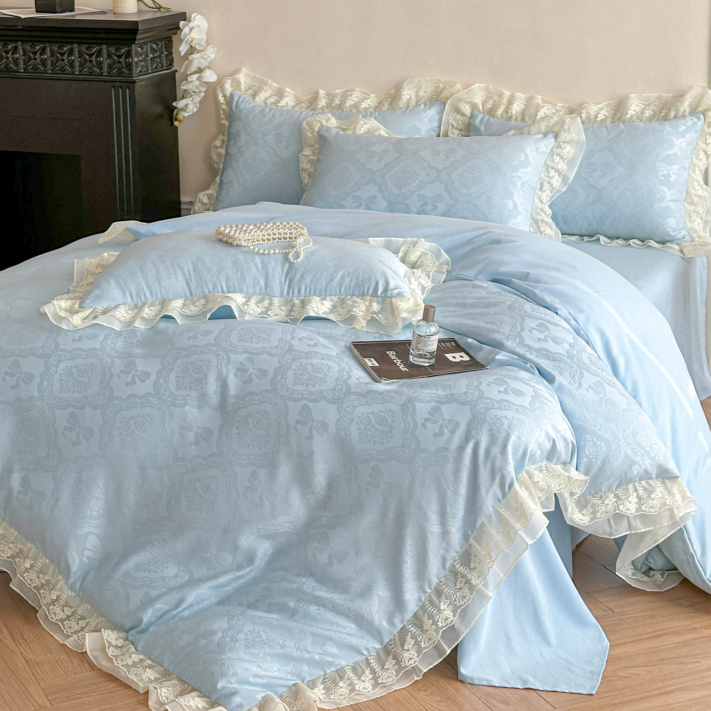 Jacquard Bedding Set Luxury Style Duvet Cover Sets Queen/King Size Comfortable Quilt Cover with Lace funda nordica 220 x 240