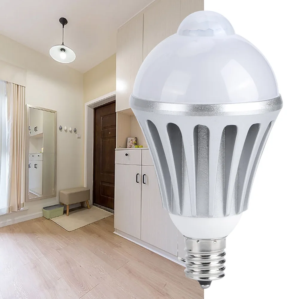 E17 Motion Sensor LED Bulb A19 AC85-265V Human Sensor Lamp Bulb 10W Aluminum PC Material Motion Activated Lamp Bedroom
