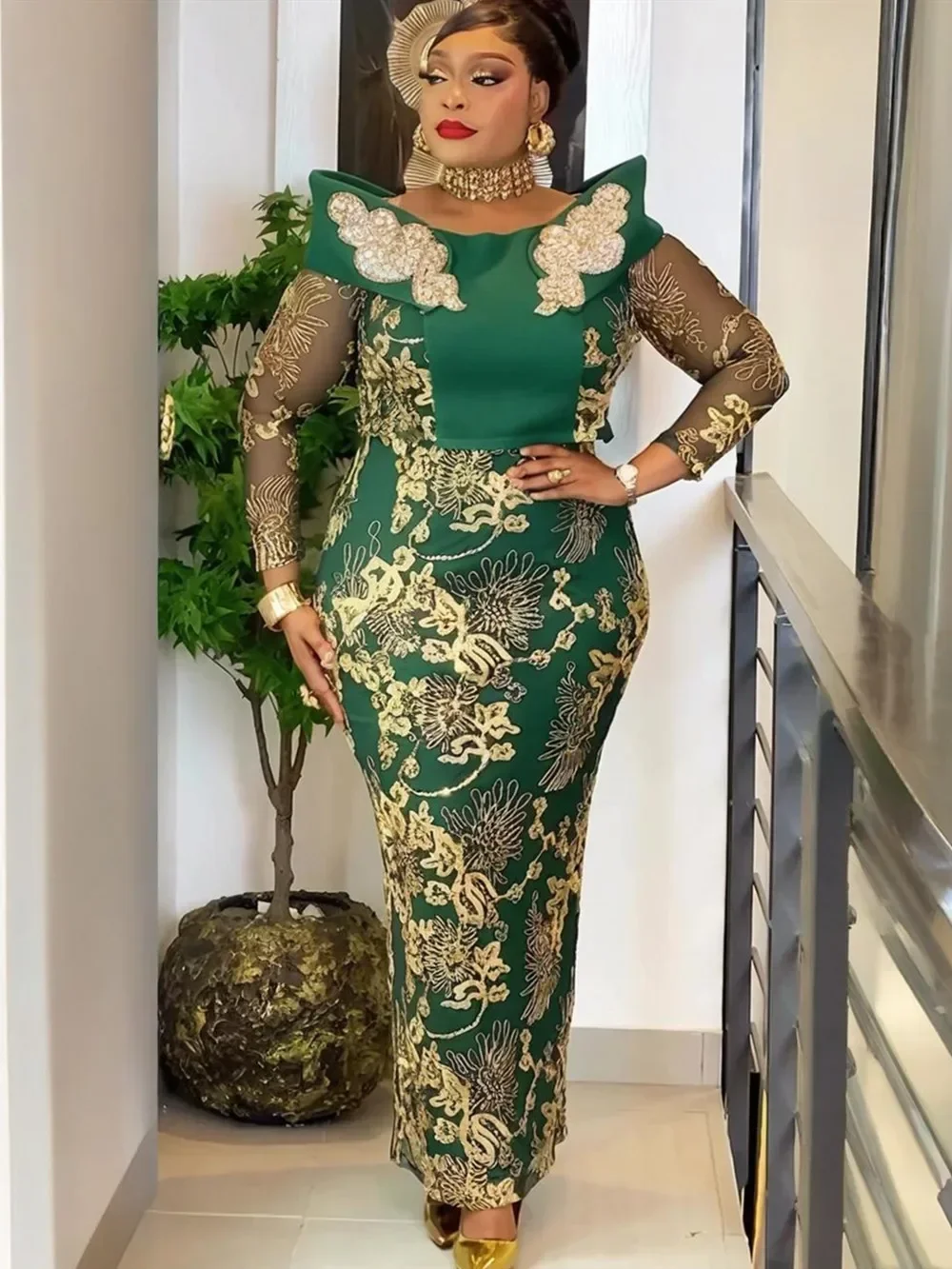 2026 Plus Size African Party Dresses for Women Dashiki Sequin Maxi Long Dress Elegant Muslim Wedding Evening Gown Outfits