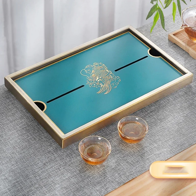 

Metal Square Tray Serving Luxury Table Storage Chinese Tea Plate Antique Gongfu Ceremony Dienblad Home Accessories GPF40XP