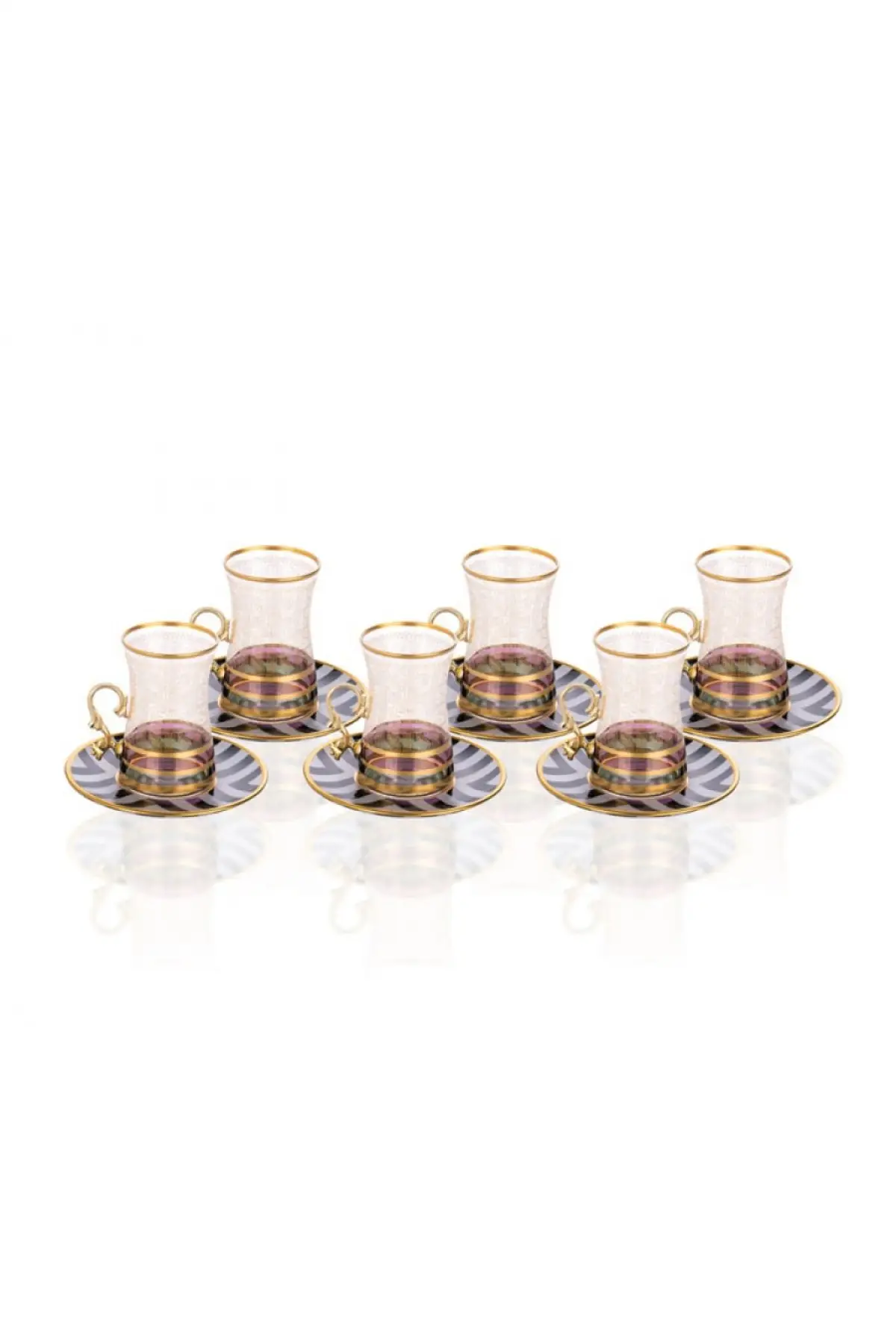 DOLBOVI Golden Handles Six Color Heybeli Tea Takımı English Tea Glass Cup