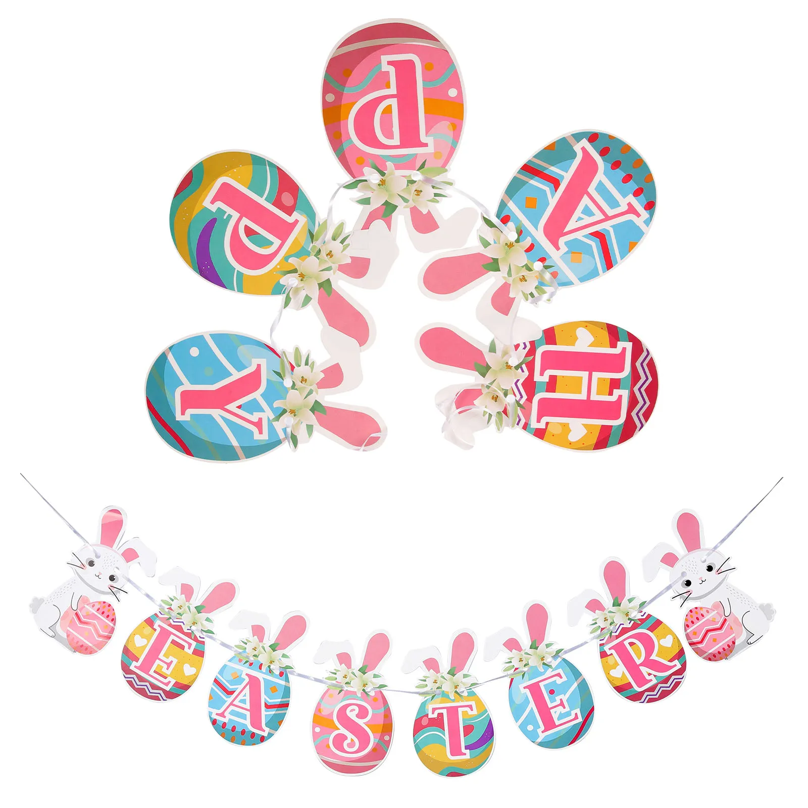 

Happy Flag Easter Yard Flag Decorative Easter Banner Wreath Hanging nament Party Decor Festive Atmosphere