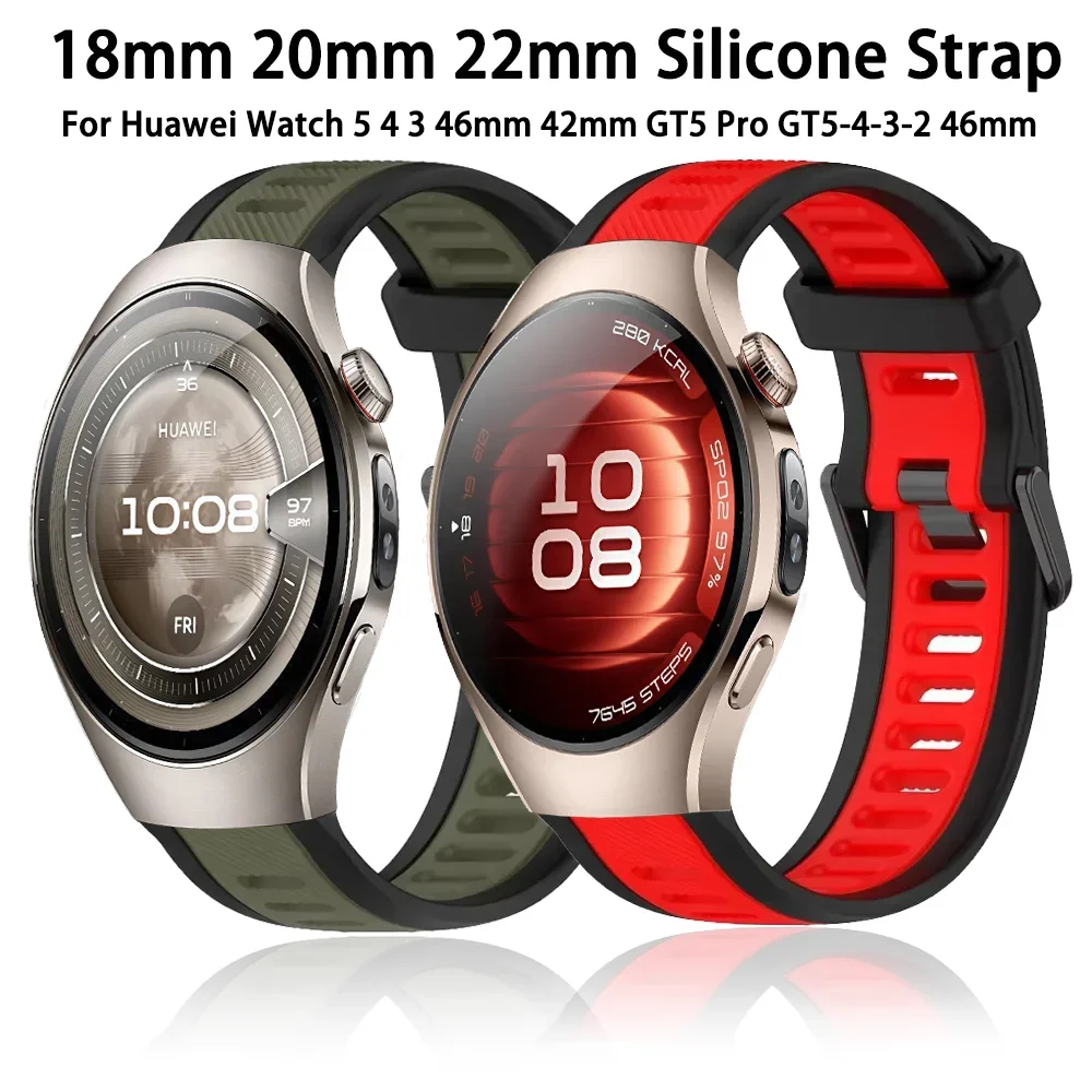22mm 20mm 18mm Silicone Strap for Huawei Watch 5 GT5/Pro/GT4 3 Pro Band 46mm 42mm 41mm Two-color Replacement Bracelet watchband