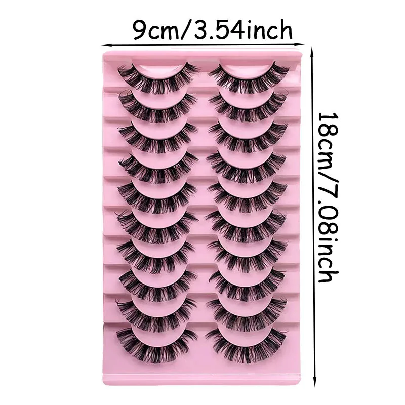 10 pairs of false eyelashes, naturally elongated and thick at the ends of the eyes, curled, with large eyelashes